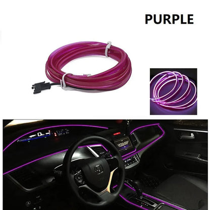 Car ambient light kit showing 6-metre LED light cable and USB driver for interior vehicle lighting.