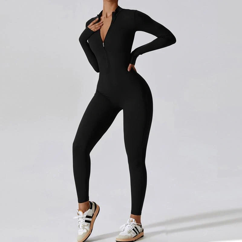 Seamless women's yoga jumpsuit with zipper for fitness and casual wear in various colors