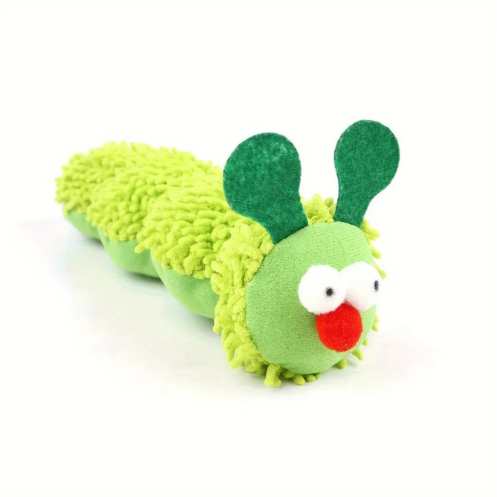 Green interactive plush cat toy pillow with attachable sports cat toys for no-battery play