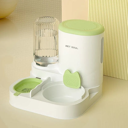 Automatic cat water fountain with dual stainless steel bowls in avocado green colour