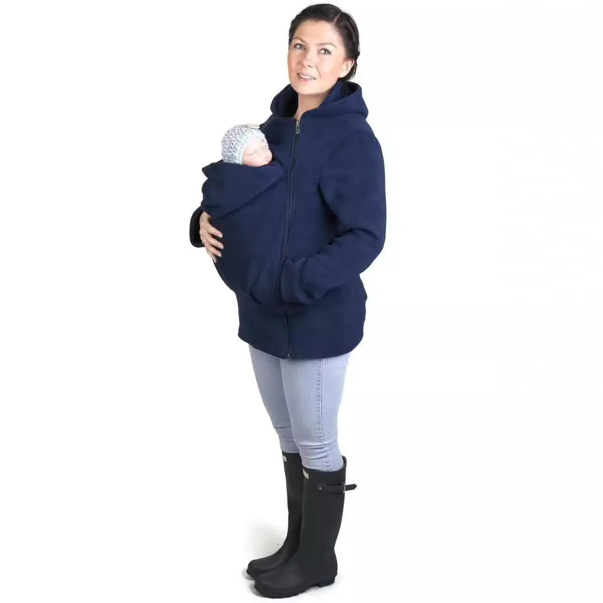 Red loose fit women's polar fleece sweater with long sleeves on a hanger