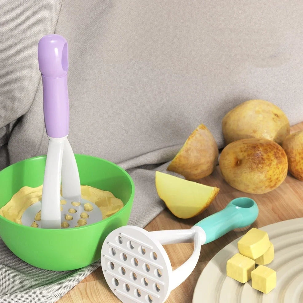 Blue PP manual fruit mud press masher, 25cm length, for potatoes and fruits, heat resistant to 120°C