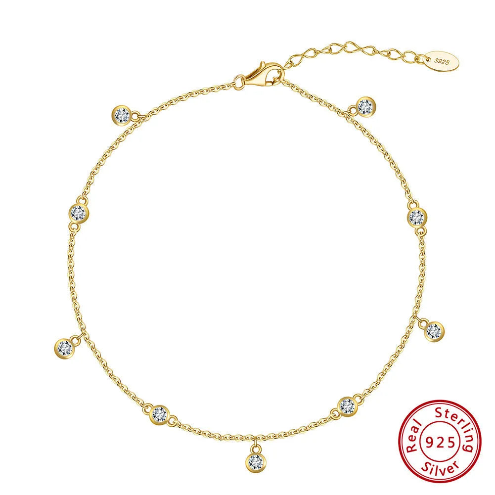 Women's silver anklet with geometric zirconium pendant in gold or platinum finish