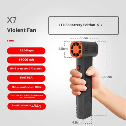 Handheld wireless turbo dust blower with brushless motor, USB lithium battery, 7.6x23.1x4.8cm, X7 violent fan