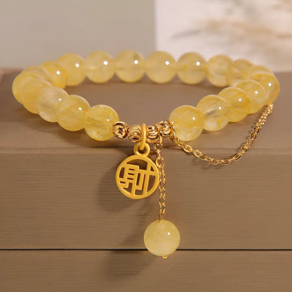 Natural stone citrine bracelet with Chinese character design and decorative tassel for women