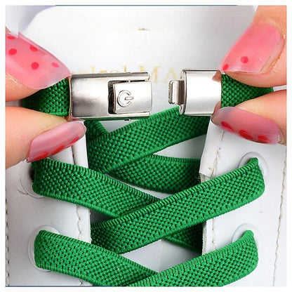 No-Tie Slip-On Sneaker Shoelaces in a variety of colors, including white, blue, pink, and more.