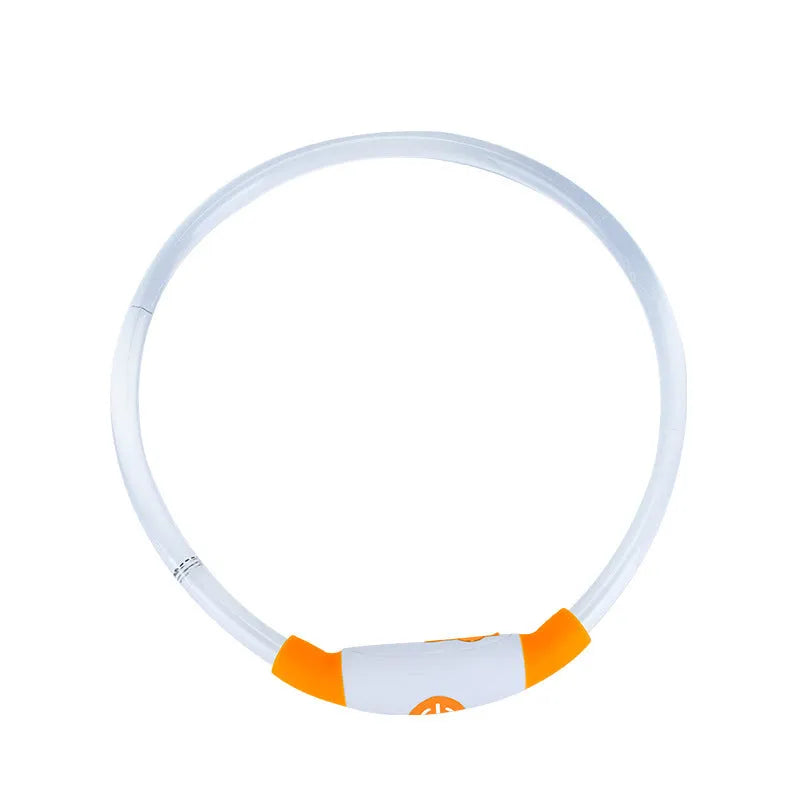 Blue USB rechargeable LED dog collar with glow lights, adjustable 70cm length for pet safety.