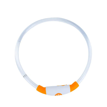 Blue USB rechargeable LED dog collar with glow lights, adjustable 70cm length for pet safety.