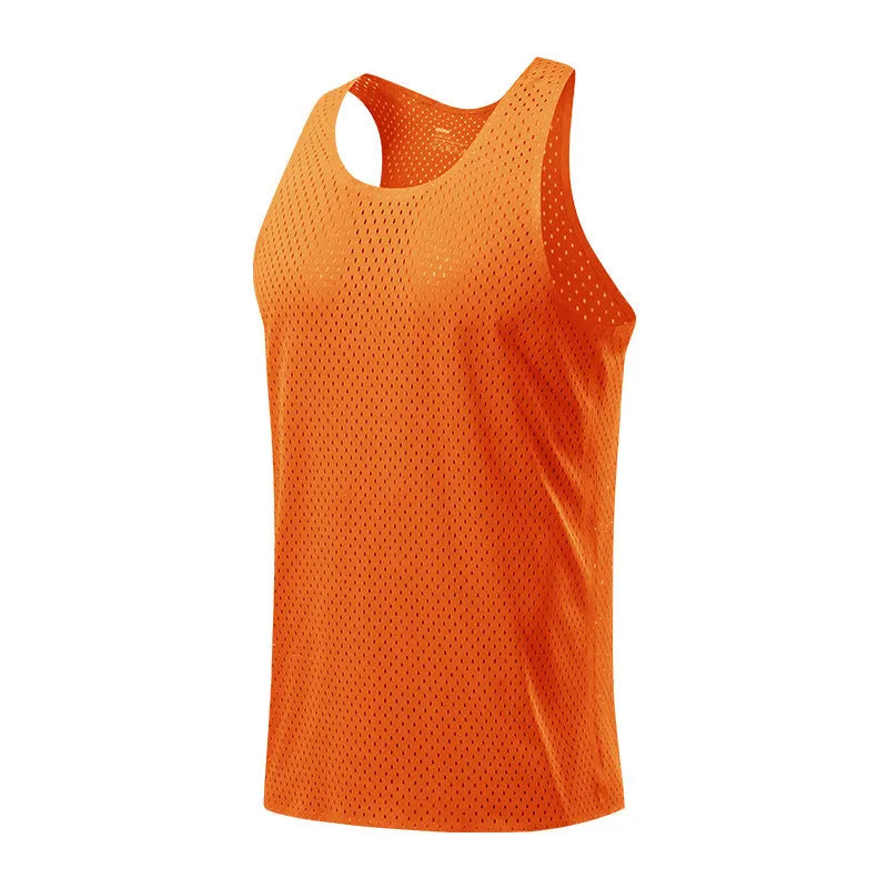 Men's solid colour sleeveless sports vest in polyester, shown in B14 Green.
