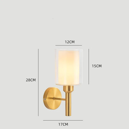 Modern glass wall lamp with copper finish for bedside and hallway lighting