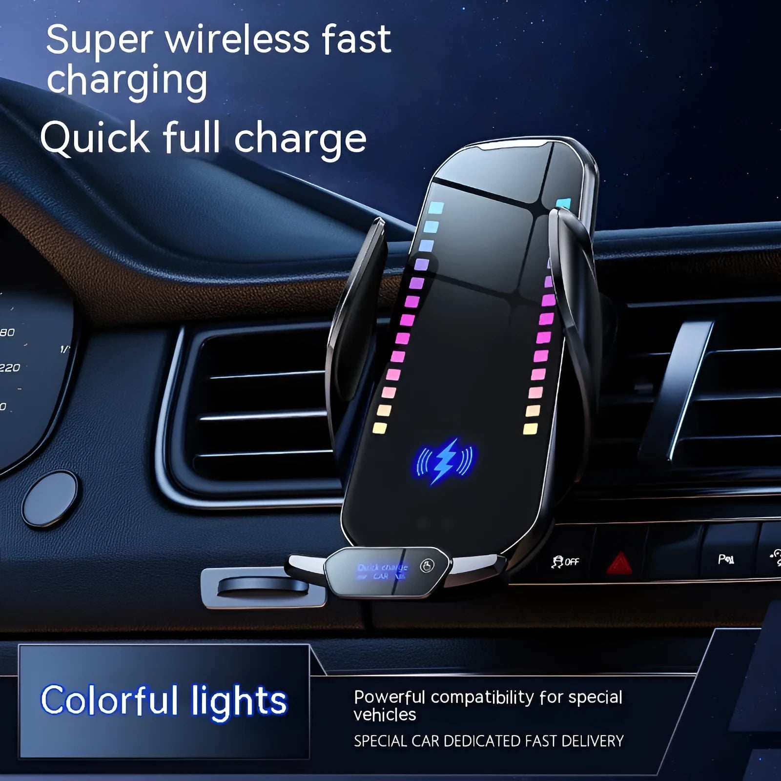 Car mobile phone holder with wireless charging and clamping mechanism in silver finish