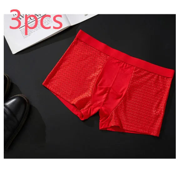 Men's ice silk underwear with U-convex design in modal fabric, showing breathable mesh construction