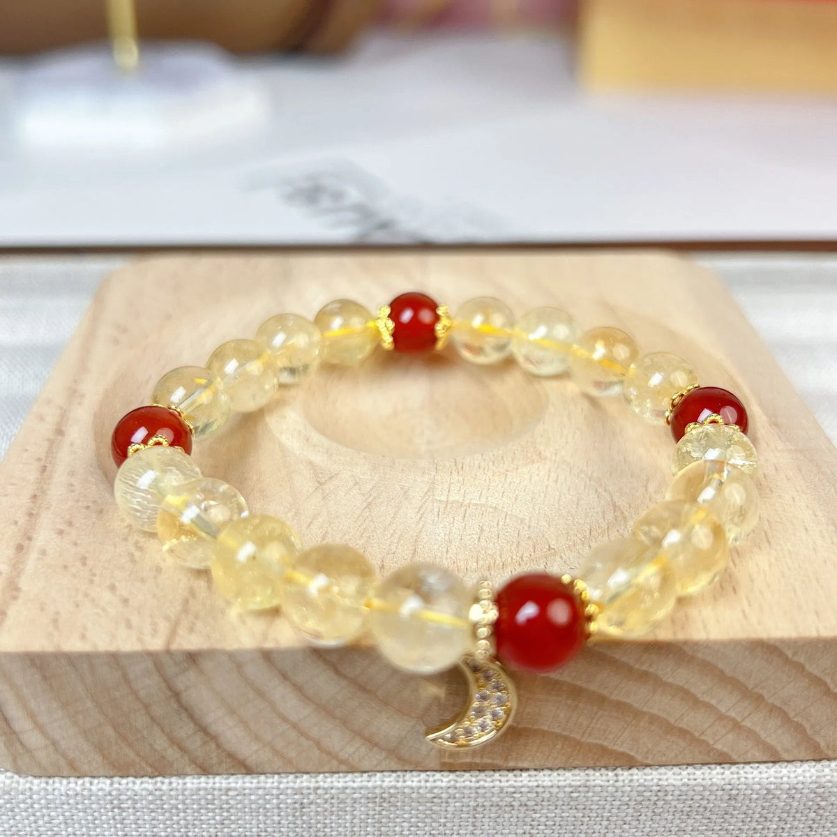 Handmade citrine red agate moon boom crystal bracelet for women.