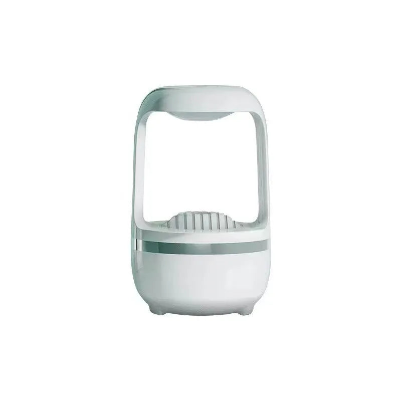 Round anti gravity water drop humidifier in black or white, 120x120x229mm, with atmosphere lamp and USB power.