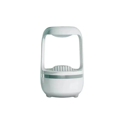 Round anti gravity water drop humidifier in black or white, 120x120x229mm, with atmosphere lamp and USB power.