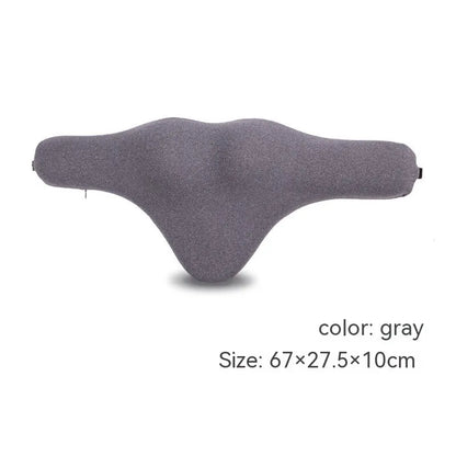 Car neck memory foam pillow in dark grey, grey, or fog blue colours measuring 67cm long