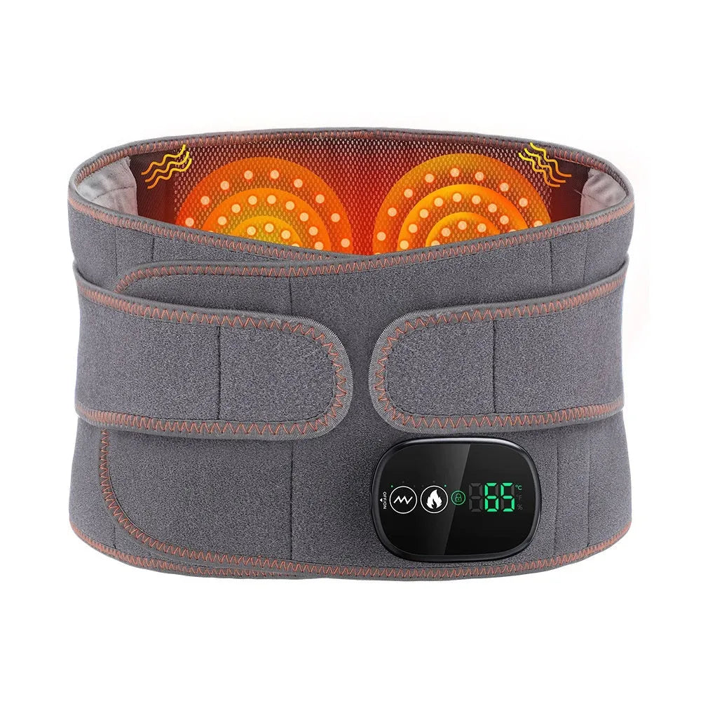 Grey electric heating massage belt with 5000mAh battery for portable warmth therapy