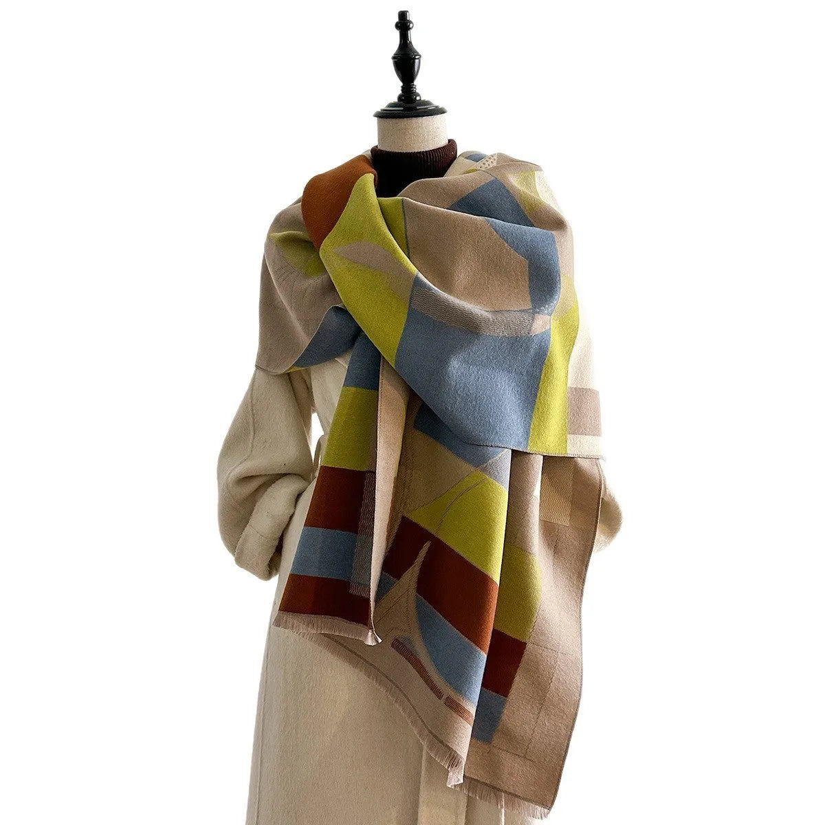 Mid-length 185cm polyester imitation cashmere scarf in eight autumn colours