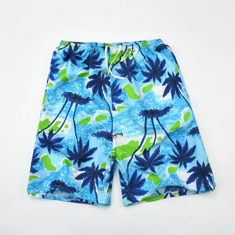 Men's floral patterned swim shorts with five-point cut design