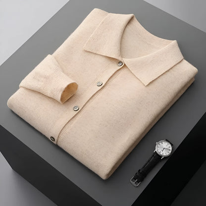 Men's long sleeve collar button shirt in standard wool yarn, regular fit, six colours, sizes S to 2XL