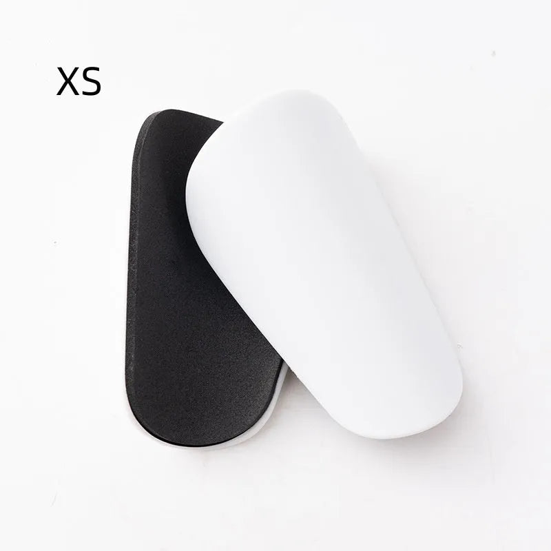 PU mini shin guards for football and running in black, white, red, and blue colours