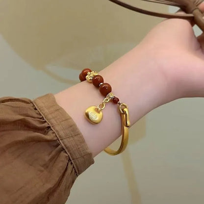 Golden south red ingot charm bracelet in antique style for women