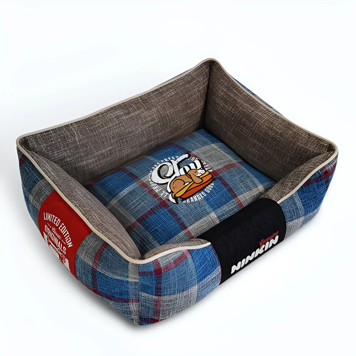 Plaid dog cushion mat in red, blue or green, scratch and bite resistant, sizes S M L