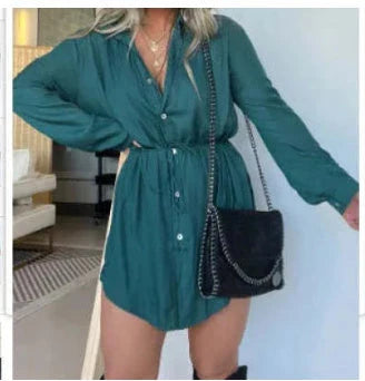 A stylish long sleeve jumpsuit with a button-up shirt design, available in a variety of vibrant colors.