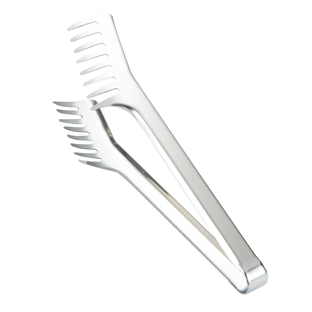 23cm stainless steel kitchen tongs with serrated tips and locking mechanism