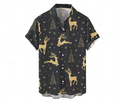Men's short-sleeved Hawaiian shirt with a colourful 3D printed pattern.
