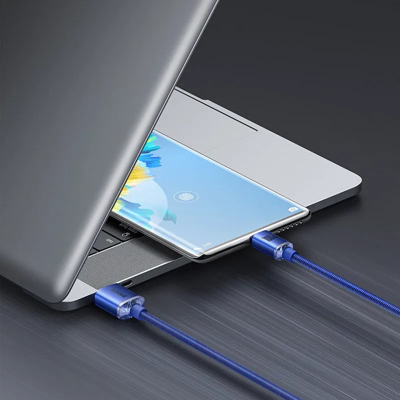 USB to Type C fast charging data cable 100W 1.2m braided aluminium alloy casing black blue purple