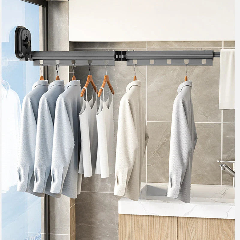Aluminium suction cup folding clothes hanger with retractable drying rack