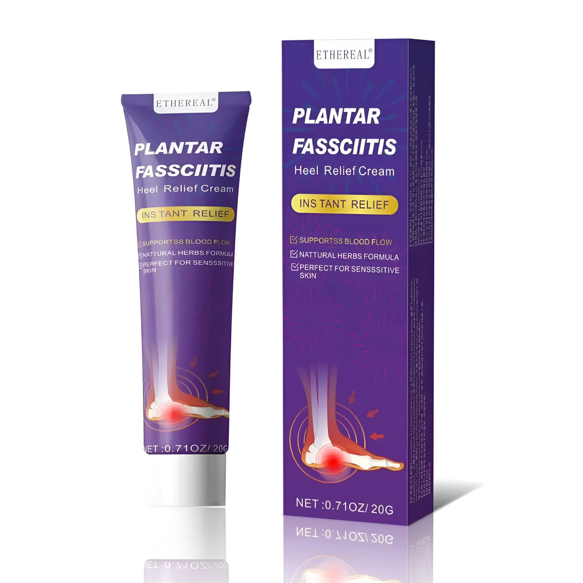 20g tube of heel pain relief cream emulsifiable paste with English labelling