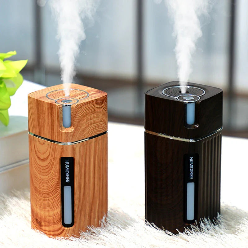 Elegant wood grain ultrasonic air humidifier with aroma diffuser, creating a soothing and relaxing atmosphere in the home