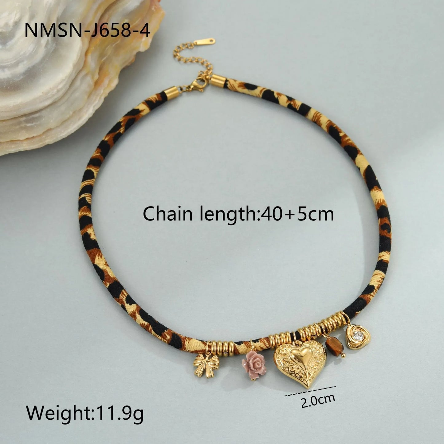 Stainless steel necklace with geometric leopard pendant on adjustable chain, 18K electroplated finish