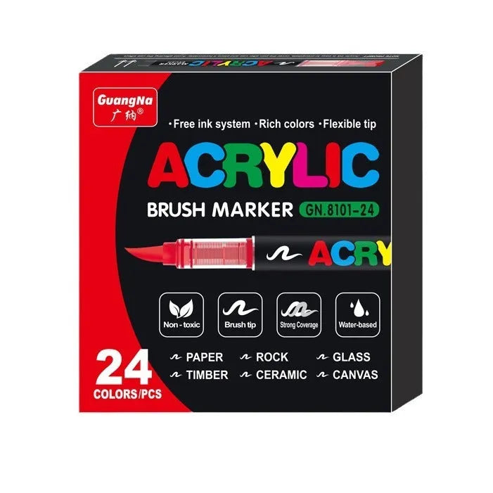 Set of straight acrylic marker pens with soft heads in multiple colours for painting and graffiti