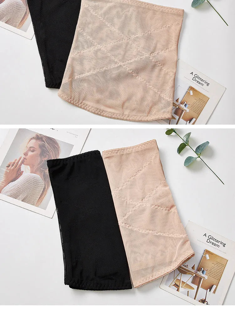 Mesh belly band body sculpting strap in black and skin colour options for postpartum waist trimming