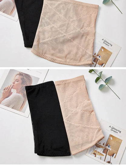 Mesh belly band body sculpting strap in black and skin colour options for postpartum waist trimming