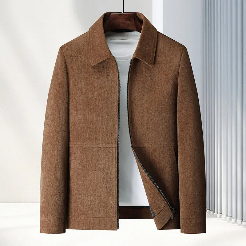 Men's slim-fit casual jacket in polyvinyl alcohol fibre fabric, available in black, caramel, dark blue, brown for middle-aged leisure wear