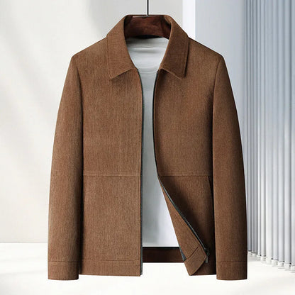 Men's slim-fit casual jacket in polyvinyl alcohol fibre fabric, available in black, caramel, dark blue, brown for middle-aged leisure wear