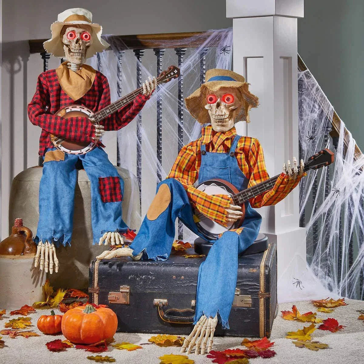 Glowing Guitarist Skeleton Halloween Decoration with Eerie Glow and Unique Skeletal Guitar Pose