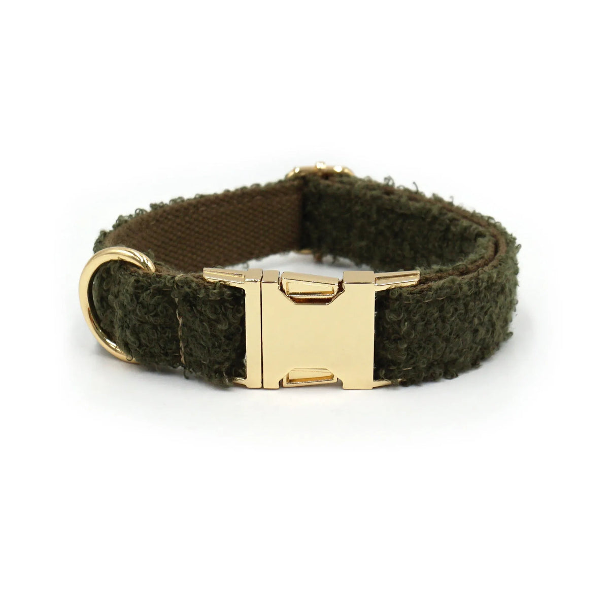 Teddy plush dog collar in white, pink, brown or military green polyester with adjustable lettering, sizes XS to XL