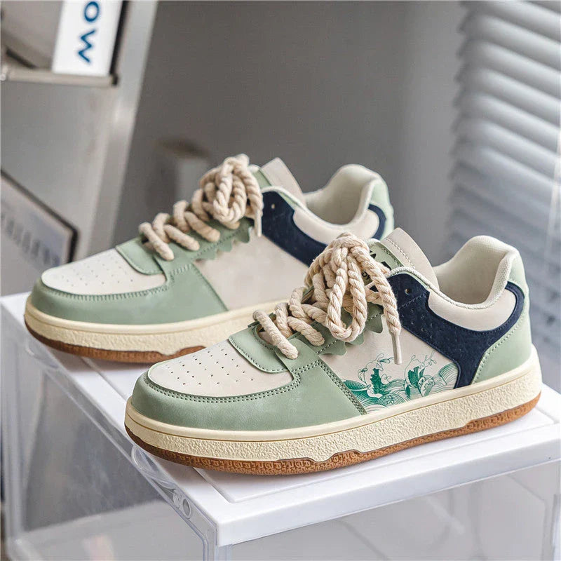 Comfortable lace-up casual shoes for men in various colors featuring soft, thick soles, breathable mesh lining, and stylish stitching details