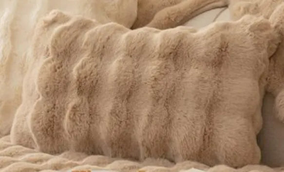 Modern solid colour sofa cushion with thickened bubble rabbit hair plush fabric on a combination sofa.