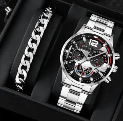 Stylish steel bracelet watch set with various color options for fashion-forward men