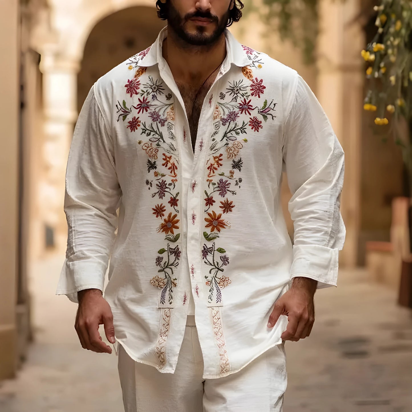 Men's retro style bamboo linen cardigan in colour CXCS55281650 with long sleeves and loose fit