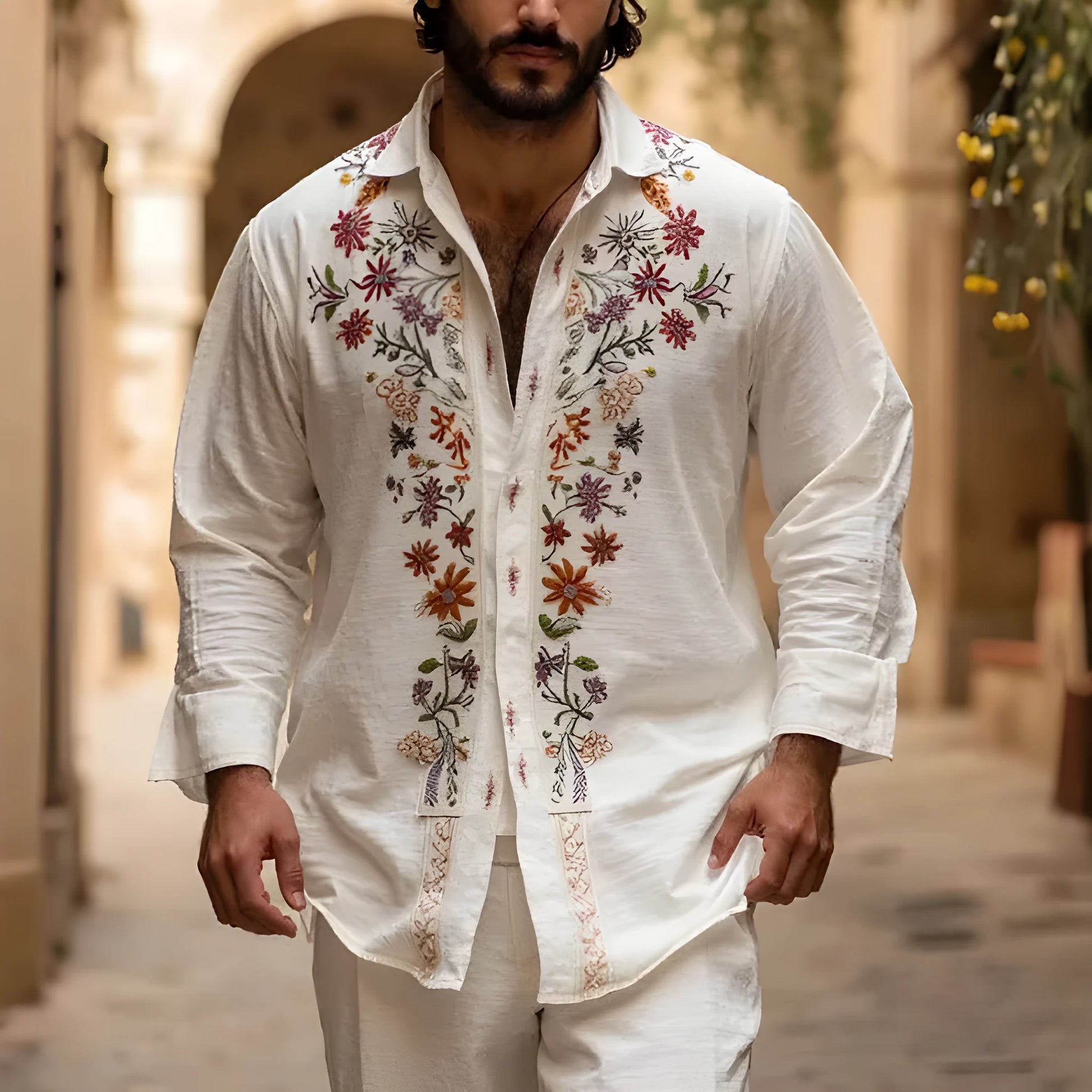 Men's retro style bamboo linen cardigan in colour CXCS55281650 with long sleeves and loose fit