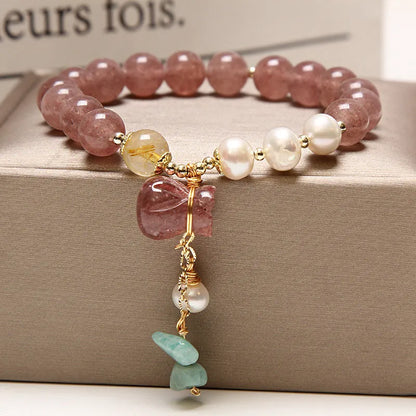 Korean-style multi-layer crystal bracelet for women with natural garnet and various gemstone pendants