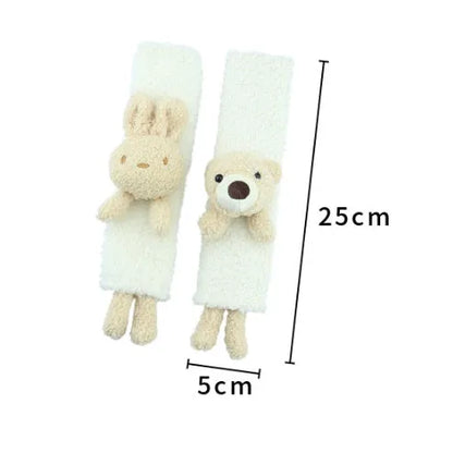 Cartoon lamb wool shoulder protector for car seatbelts in rabbit, bear, and rabbit+bear designs