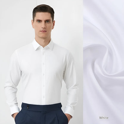 Men's long-sleeved mulberry silk business shirt in light blue with regular cut and cardigan style